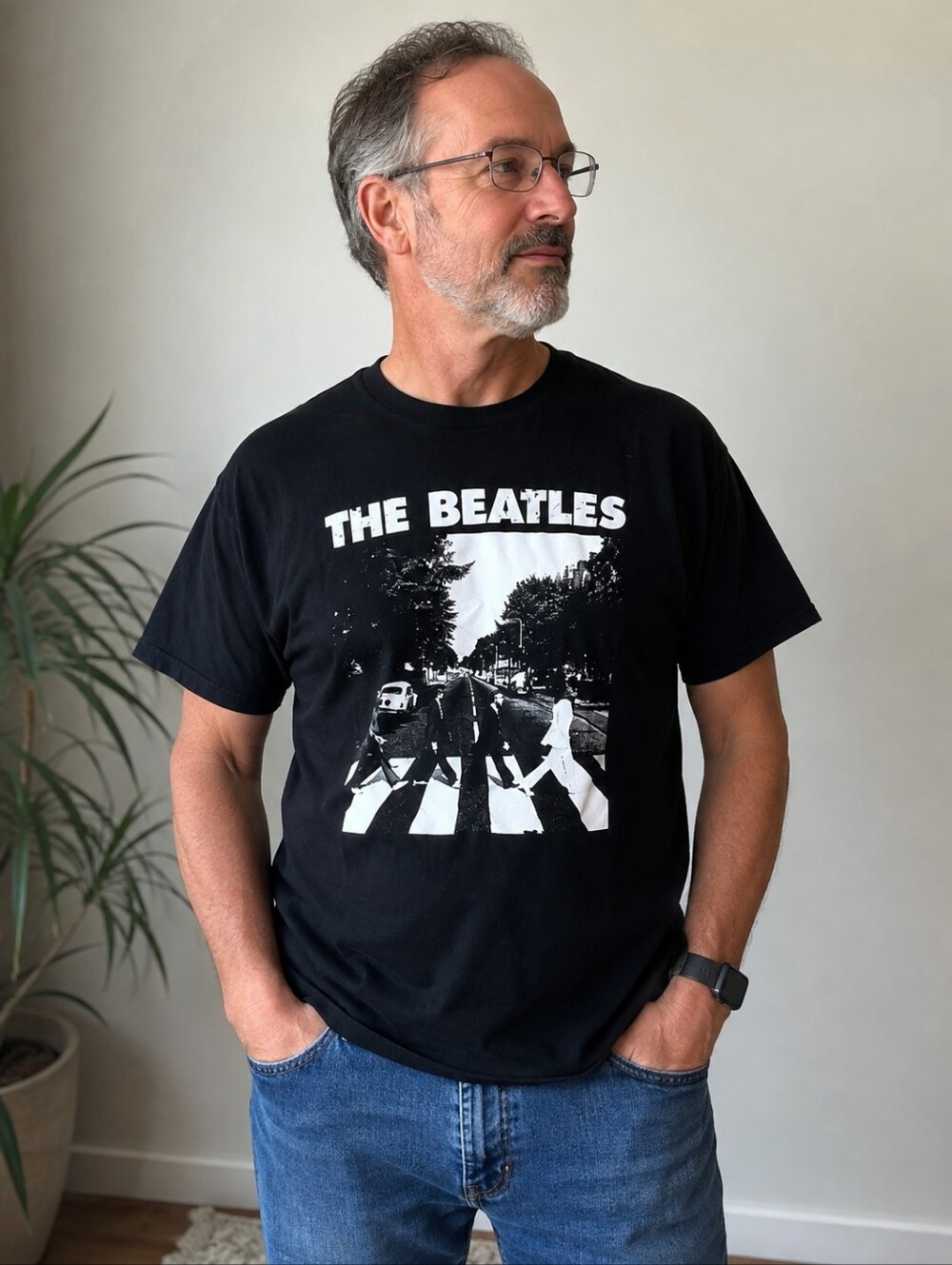 Beatles Hybrid Apparel Black Logo Tee Large Abbey Road
